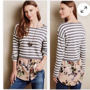 Postmark Ginny stripes and floral print layered look blouse Size Small